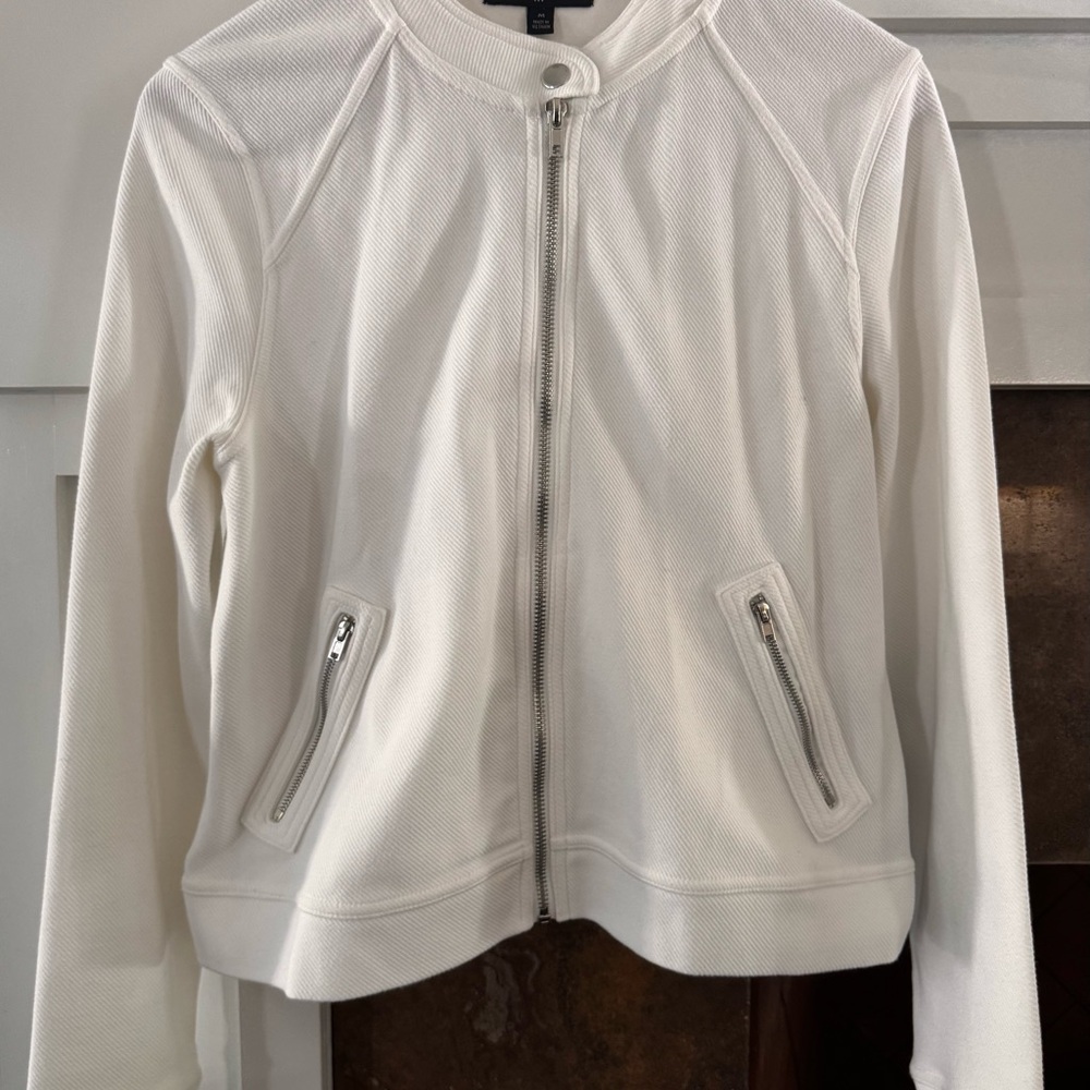 Banana Republic White Zip-Front Bomber Jacket